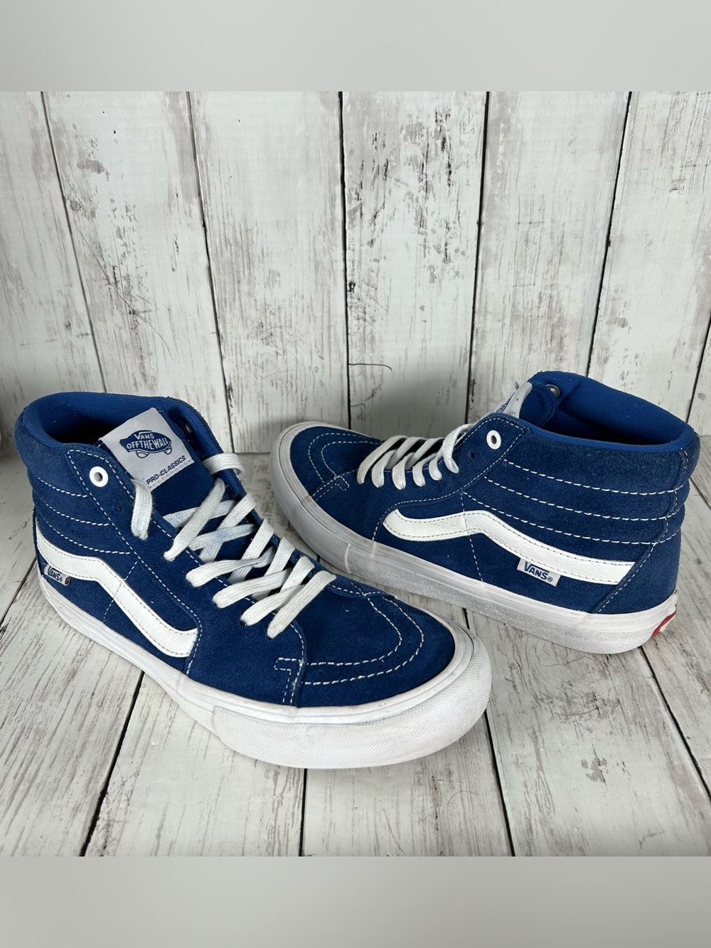 Vans Sk8-Hi Pro Shoes Suede Blue Limoge White High Top Sneaker Men 8/ Womens 9.5